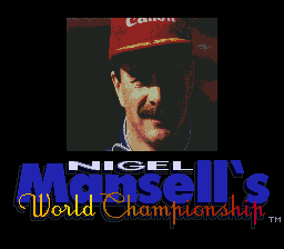 Nigel Mansell's World Championship Racing title screen for Sega Mega Drive